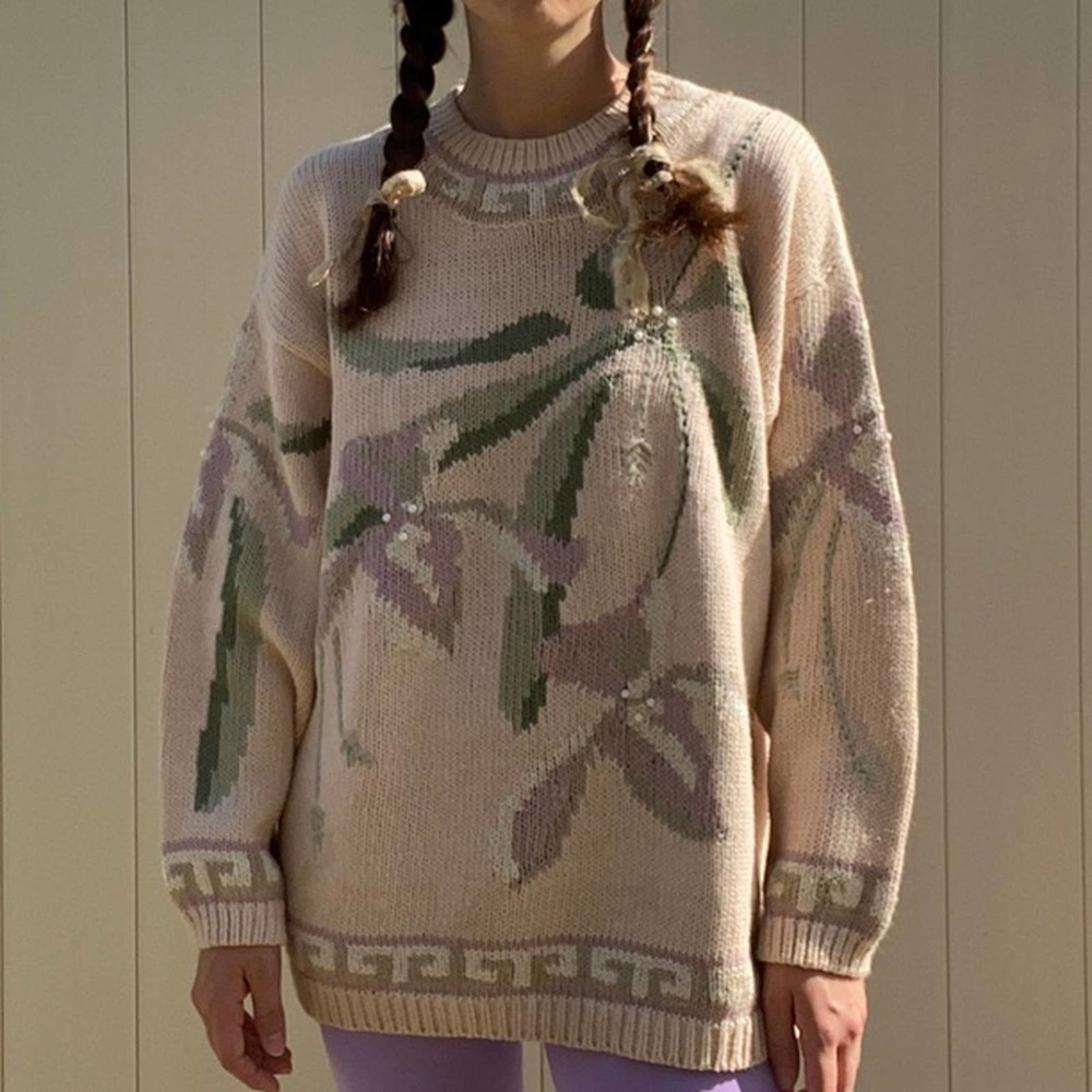1980s floral knit sweater pullover
